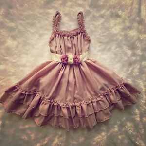 Dusty Rose Ruffle Dress  & ivory satin sash